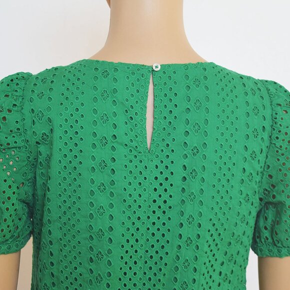 "5/$35" Beautiful Emerald Green Eyelet Puff-Sleeve Top From J. Crew - Picture 9 of 10